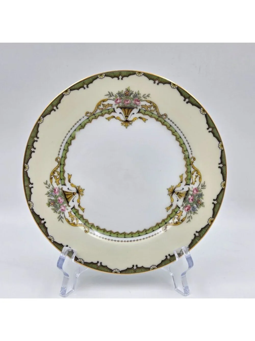 Noritake Penelope Set of 4 Bread and Butter Plates Green Pink Roses Gold Trim